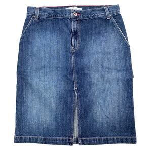 Y2K Denim Jean Skirt Knee Length Tommy Hilfiger Size 5 Darkwash Front Slit